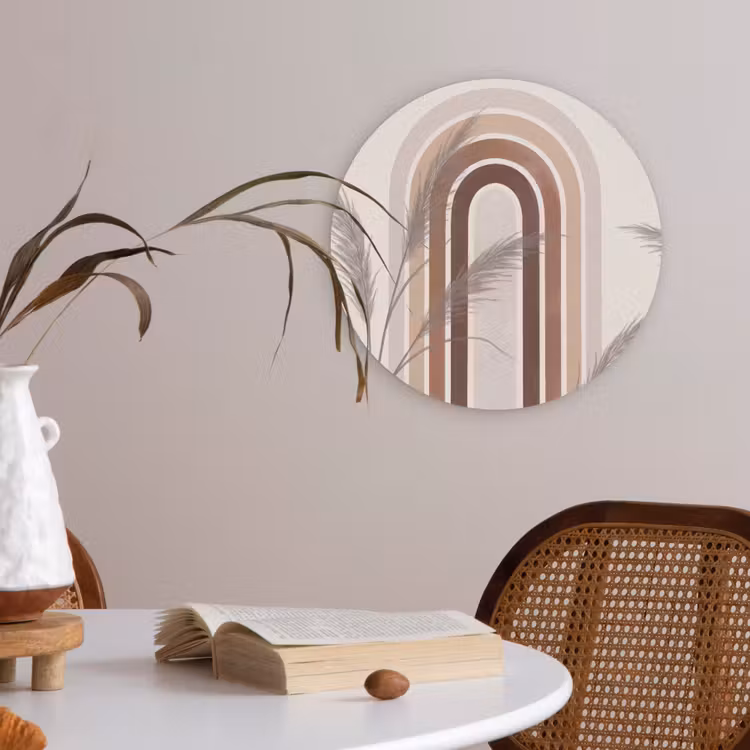 Abstract - Bogen - Plant - Boho - Beige Akoestische PET Vilt - Rond klein -sfeer3