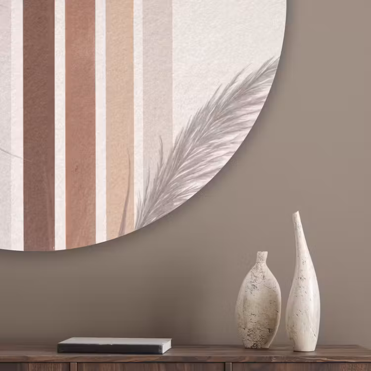 Abstract - Bogen - Plant - Boho - Beige Akoestische PET Vilt - Rond klein -sfeer5_closeup