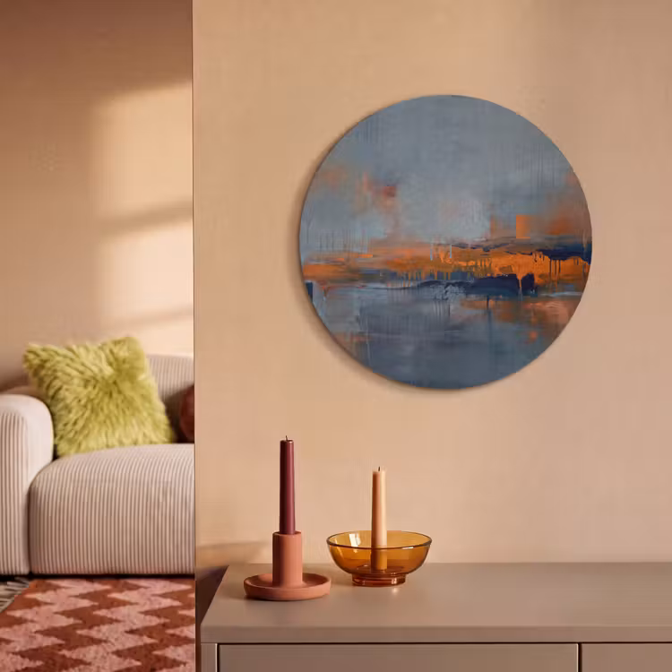 Abstract - Kleuren - Modern - Oranje - Grijs Akoestische PET Vilt - Rond klein -sfeer1