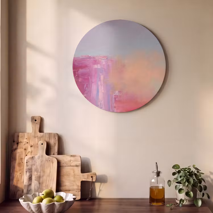 Abstract - Kleuren - Modern - Roze Akoestische PET Vilt - Rond klein -sfeer2