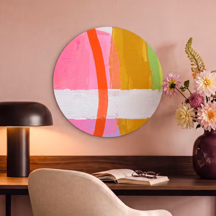 Abstract - Kleurrijk - Vormen - Modern - Kunst Akoestische PET Vilt - Rond klein -sfeer3