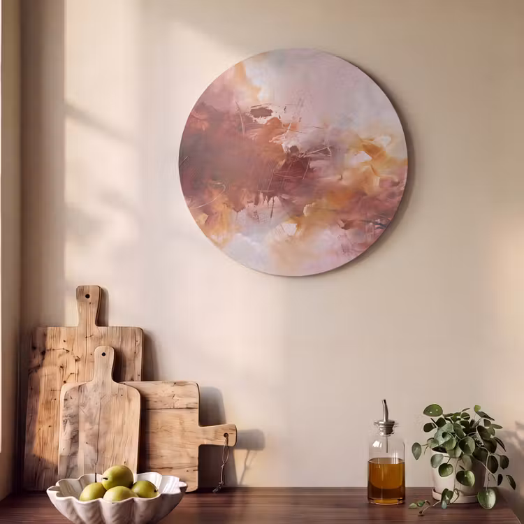 Abstract - Kleurrijk - Kunst - Modern - Roze-Rood Akoestische PET Vilt - Rond klein -sfeer2