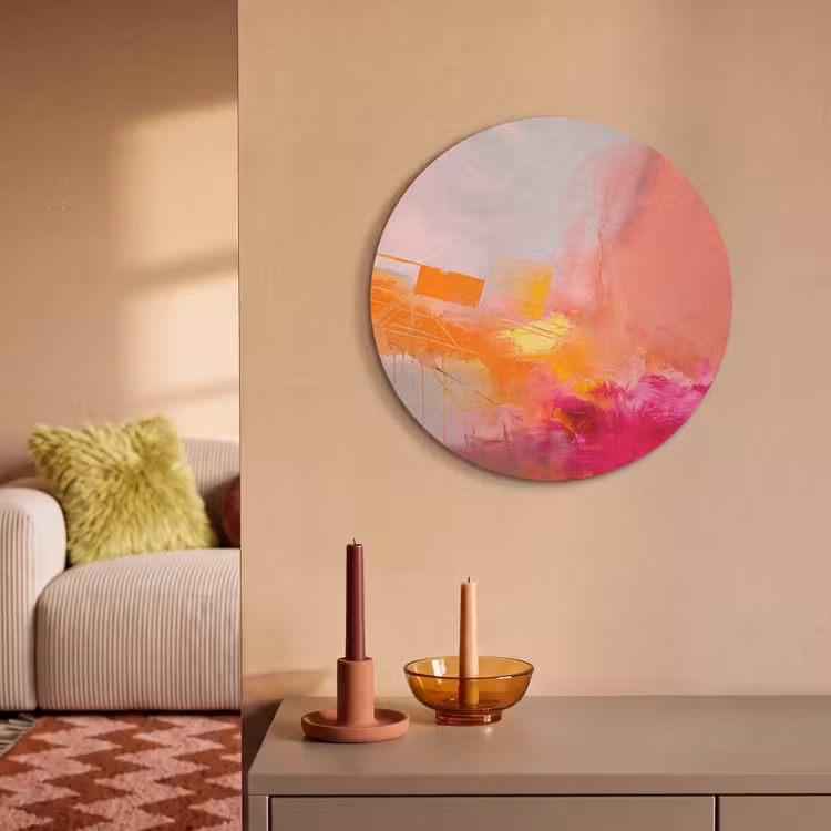 Abstract - Kleurrijk - Modern - Roze Akoestische PET Vilt - Rond klein -sfeer1