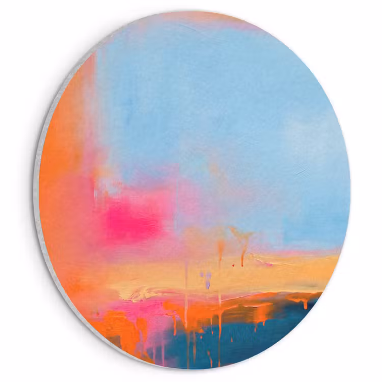 Abstract - Kleurvlakken - Modern - Oranje - Blauw Akoestische PET Vilt - Rond klein -3d
