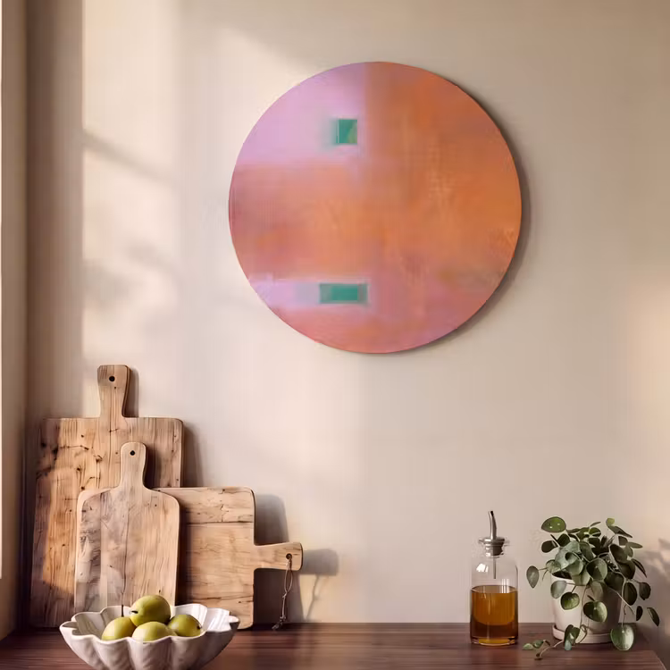 Abstract - Vlakken - Kunst - Modern - Oranje Akoestische PET Vilt - Rond klein -sfeer2