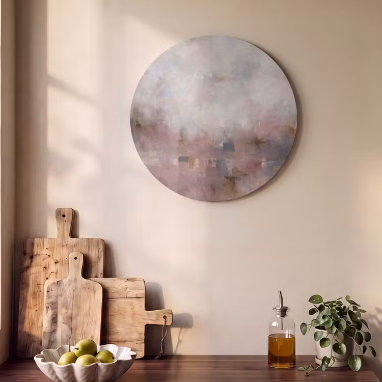 Abstract - Vloeiend - Kunst - Modern - Beige Akoestische PET Vilt - Rond klein -sfeer2