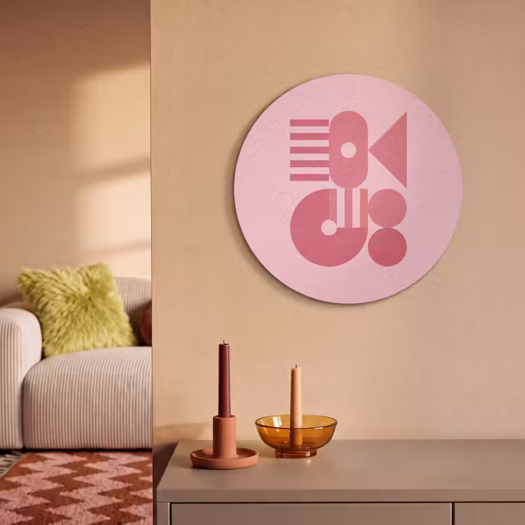 Abstract - Geometrisch - Vormen - Roze Akoestische PET Vilt - Rond klein -sfeer1