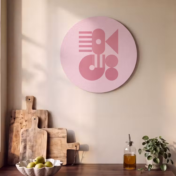Abstract - Geometrisch - Vormen - Roze Akoestische PET Vilt - Rond klein -sfeer2