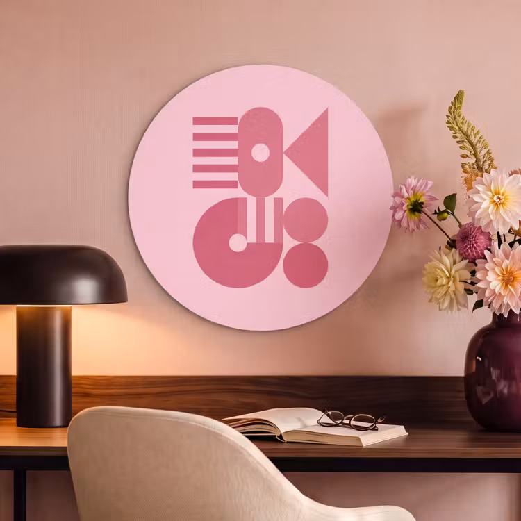 Abstract - Geometrisch - Vormen - Roze Akoestische PET Vilt - Rond klein -sfeer3