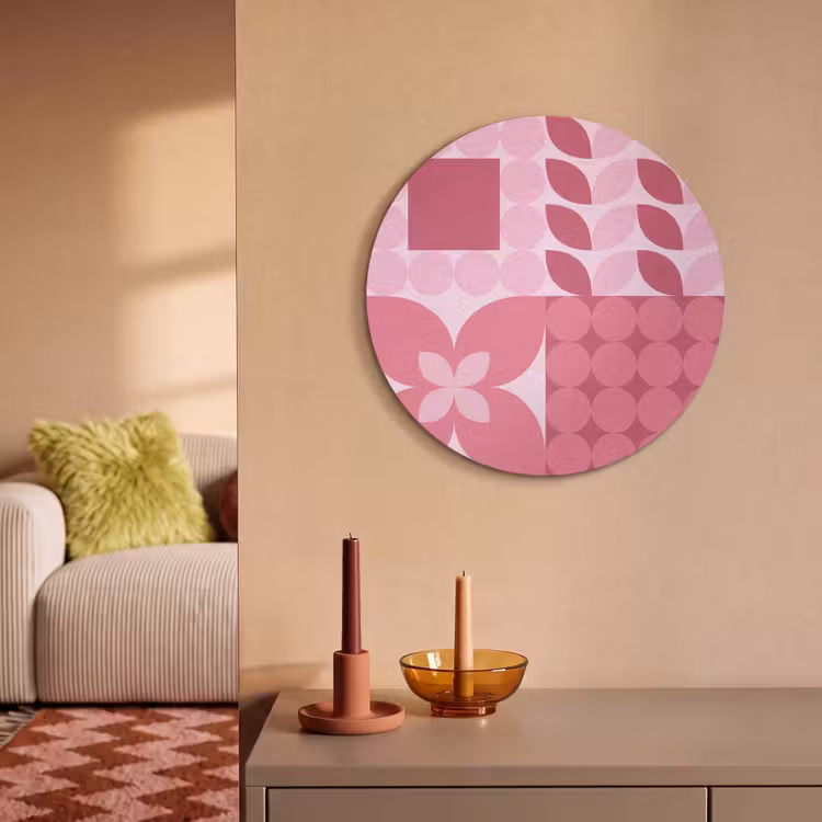 Abstract - Geometrisch - Patroon - Modern - Roze Akoestische PET Vilt - Rond klein -sfeer1