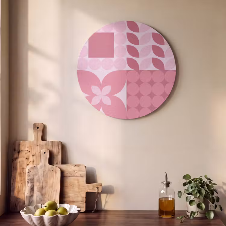 Abstract - Geometrisch - Patroon - Modern - Roze Akoestische PET Vilt - Rond klein -sfeer2