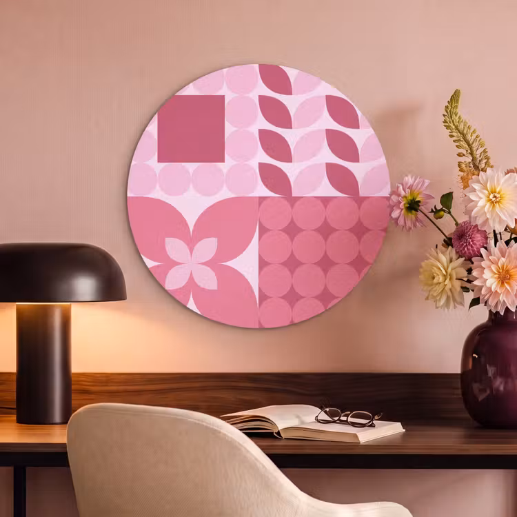 Abstract - Geometrisch - Patroon - Modern - Roze Akoestische PET Vilt - Rond klein -sfeer3