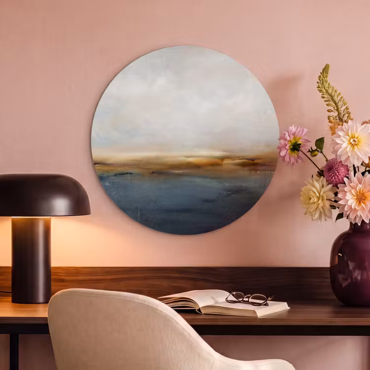 Abstract - Horizon - Water - Modern - Beige Akoestische PET Vilt - Rond klein -sfeer3