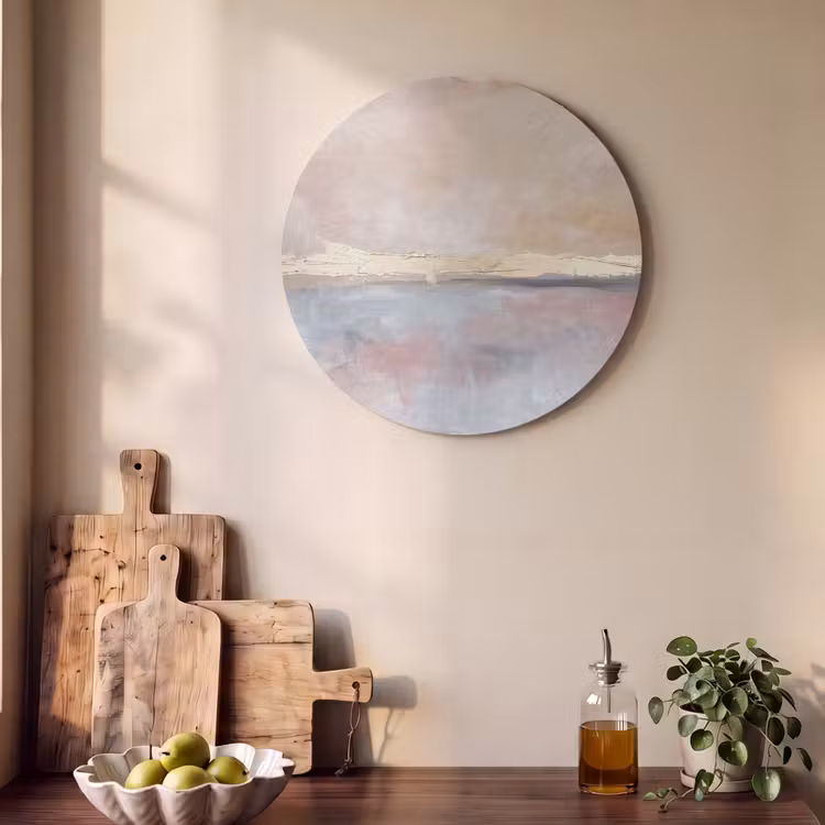 Abstract - Horizontaal - Kunst - Roze - Goud Akoestische PET Vilt - Rond klein -sfeer2