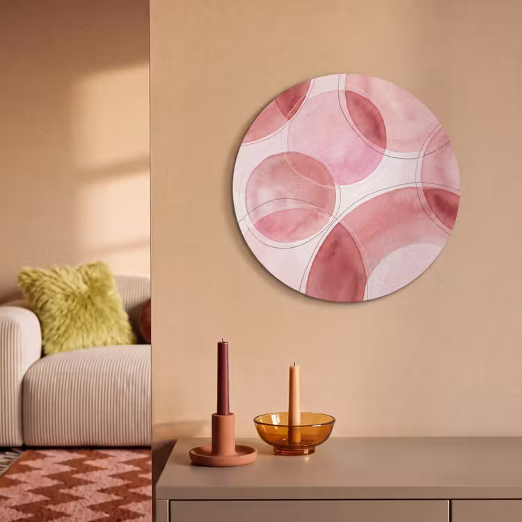 Abstract - Cirkels - Modern - Roze - Kunst Akoestische PET Vilt - Rond klein -sfeer1