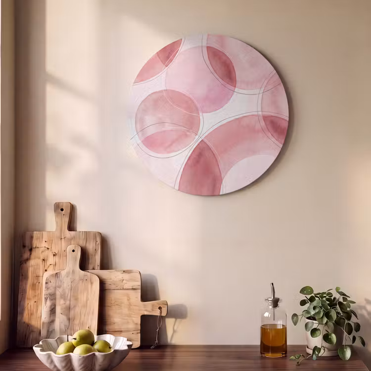 Abstract - Cirkels - Modern - Roze - Kunst Akoestische PET Vilt - Rond klein -sfeer2