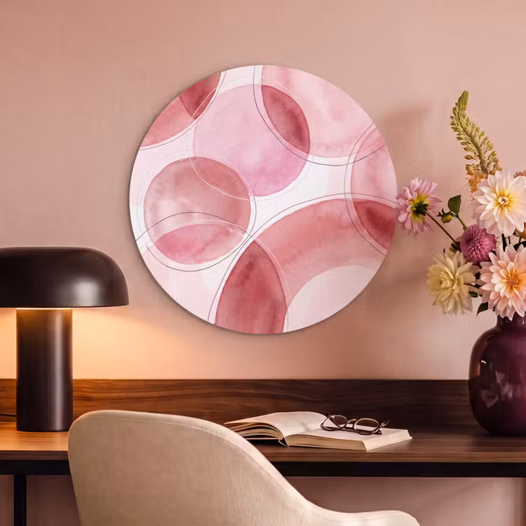 Abstract - Cirkels - Modern - Roze - Kunst Akoestische PET Vilt - Rond klein -sfeer3
