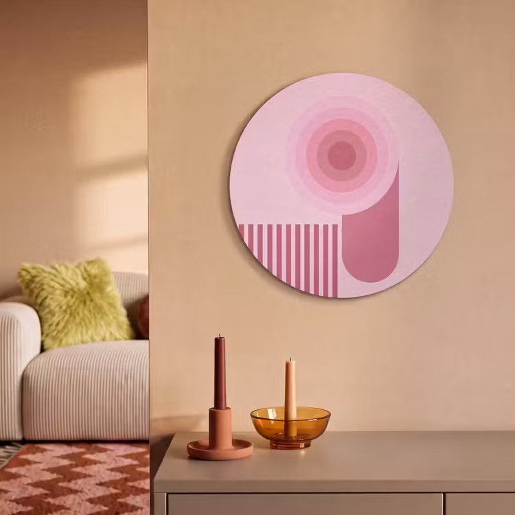 Abstract - Cirkels - Strepen - Modern - Roze Akoestische PET Vilt - Rond klein -sfeer1