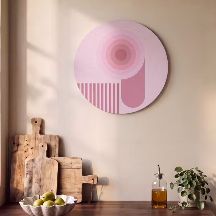 Abstract - Cirkels - Strepen - Modern - Roze Akoestische PET Vilt - Rond klein -sfeer2
