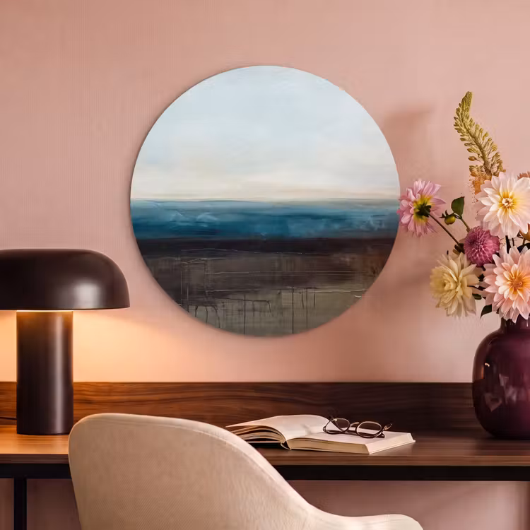 Abstract - Landschap - Horizon - Blauw - Modern Akoestische PET Vilt - Rond klein -sfeer3