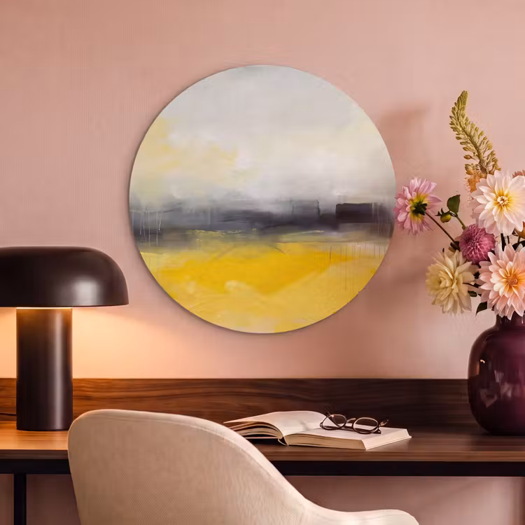 Abstract - Landschap - Modern - Geel Akoestische PET Vilt - Rond klein -sfeer3
