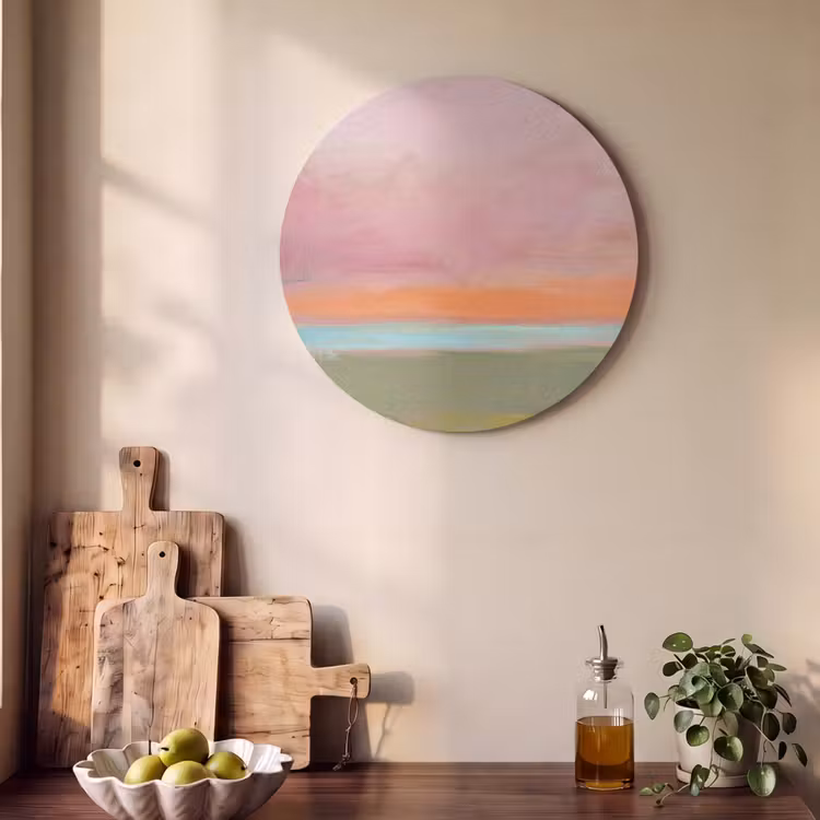 Abstract - Landschap - Modern - Roze - Oranje Akoestische PET Vilt - Rond klein -sfeer2