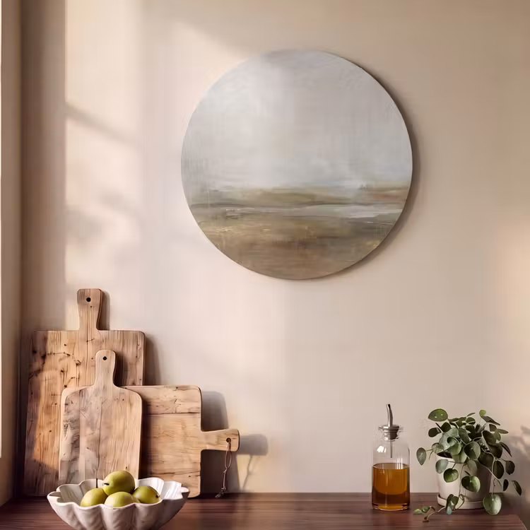 Abstract - Landschap - Natuur - Beige - Bruin Akoestische PET Vilt - Rond klein -sfeer2