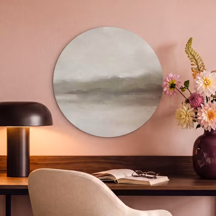 Abstract - Landschap - Nevel - Modern - Grijs Akoestische PET Vilt - Rond klein -sfeer3