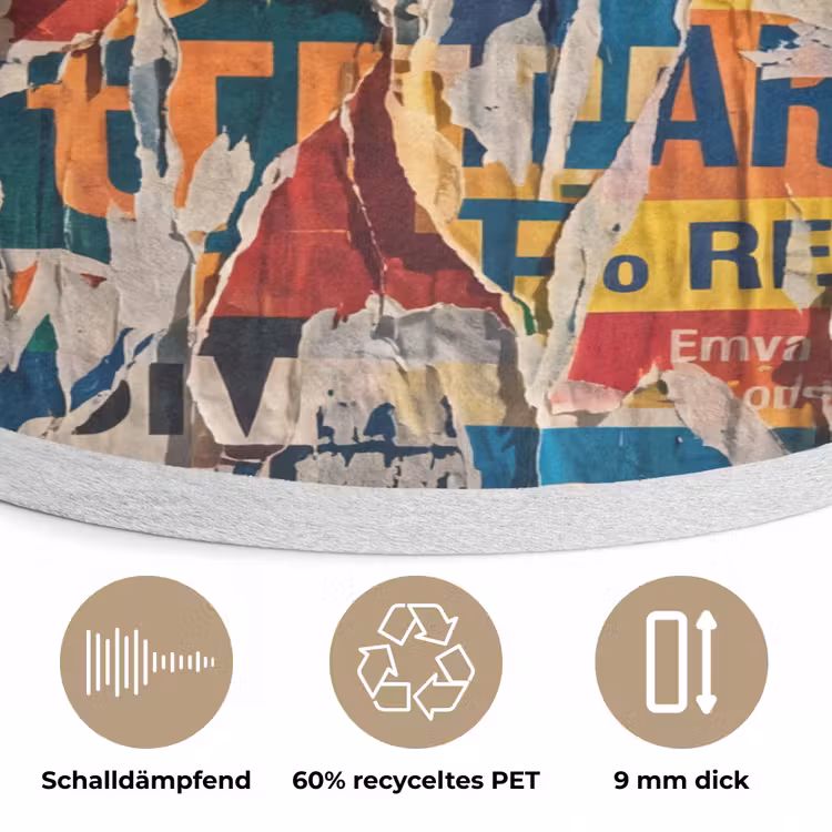 Abstract - Gelaagd papier - Urban - Modern - Kleurrijk Akoestische PET Vilt - Rond klein -closeup_DE