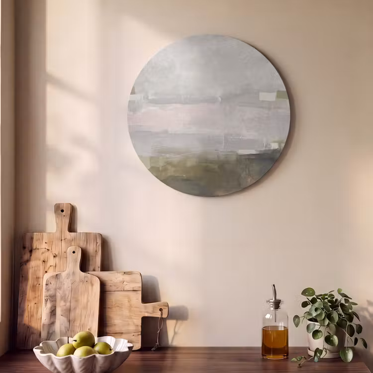 Abstract - Gelaagd - Kunst - Modern - Grijs-Groen Akoestische PET Vilt - Rond klein -sfeer2
