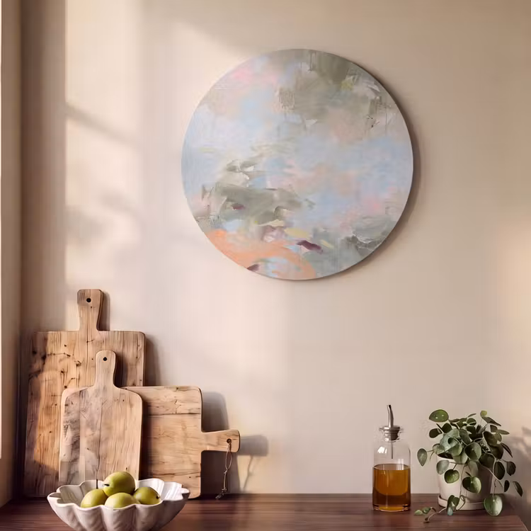 Abstract - Borstelstreken - Kunst - Modern - Pastel Akoestische PET Vilt - Rond klein -sfeer2