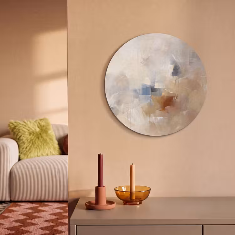 Abstract - Borstelstreken - Modern - Beige - Kunst Akoestische PET Vilt - Rond klein -sfeer1