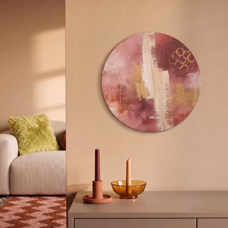 Abstract - Rood - Goud - Modern - Kunst Akoestische PET Vilt - Rond klein -sfeer1