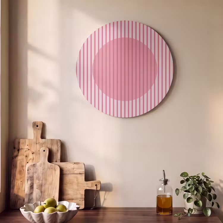Abstract - Strepen - Ovaal - Roze - Modern Akoestische PET Vilt - Rond klein -sfeer2
