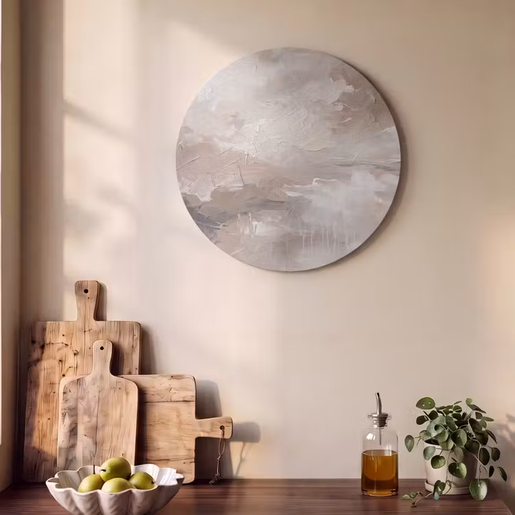 Abstract - Textuur - Kunst - Modern - Beige Akoestische PET Vilt - Rond klein -sfeer2
