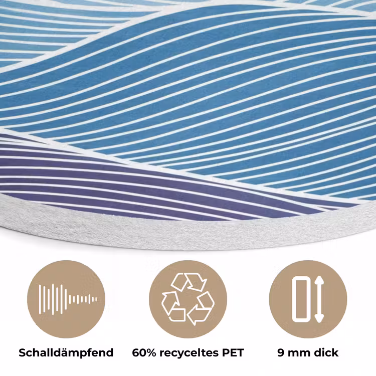 Abstract - Golven - Patroon - Blauw - Modern Akoestische PET Vilt - Rond klein -closeup_DE