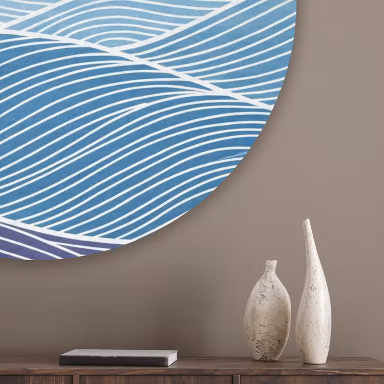 Abstract - Golven - Patroon - Blauw - Modern Akoestische PET Vilt - Rond klein -sfeer5_closeup