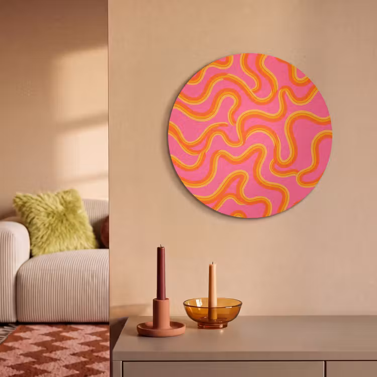 Abstract - Golvende lijnen - Modern - Kleurrijk Akoestische PET Vilt - Rond klein -sfeer1