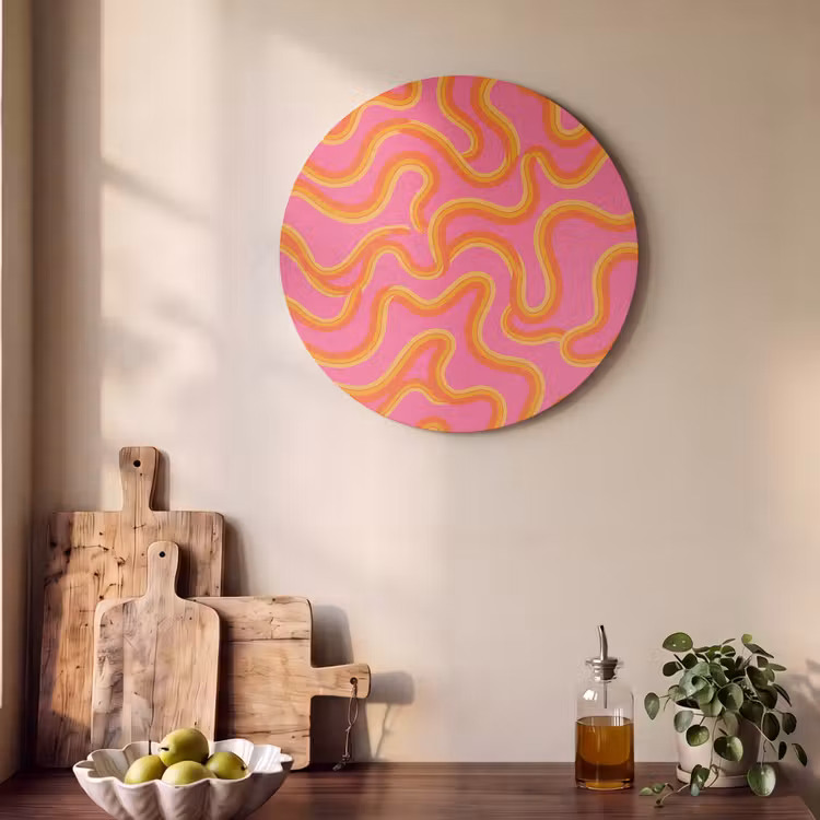 Abstract - Golvende lijnen - Modern - Kleurrijk Akoestische PET Vilt - Rond klein -sfeer2
