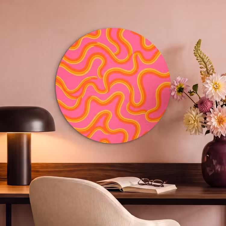 Abstract - Golvende lijnen - Modern - Kleurrijk Akoestische PET Vilt - Rond klein -sfeer3