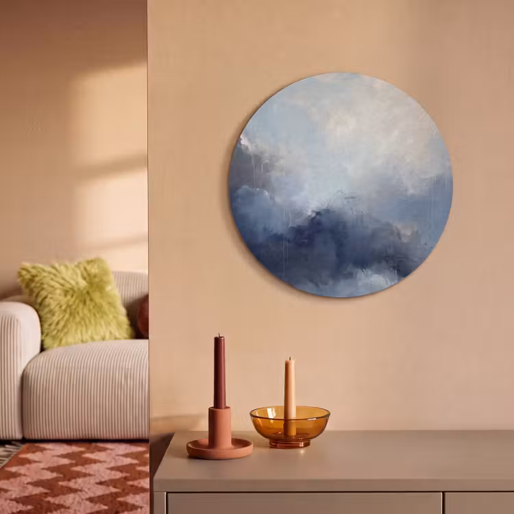 Abstract - Wolken - Modern - Blauw - Kunst Akoestische PET Vilt - Rond klein -sfeer1