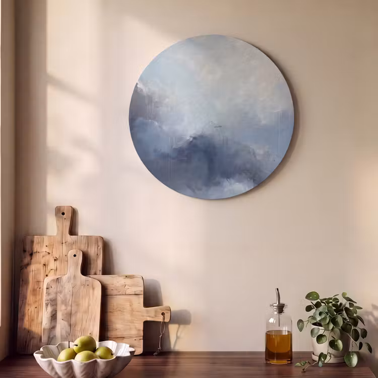 Abstract - Wolken - Modern - Blauw - Kunst Akoestische PET Vilt - Rond klein -sfeer2