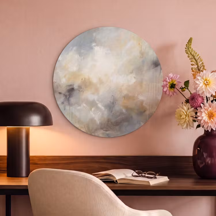 Abstract - Wolken - Sfeervol - Beige - Grijs Akoestische PET Vilt - Rond klein -sfeer3