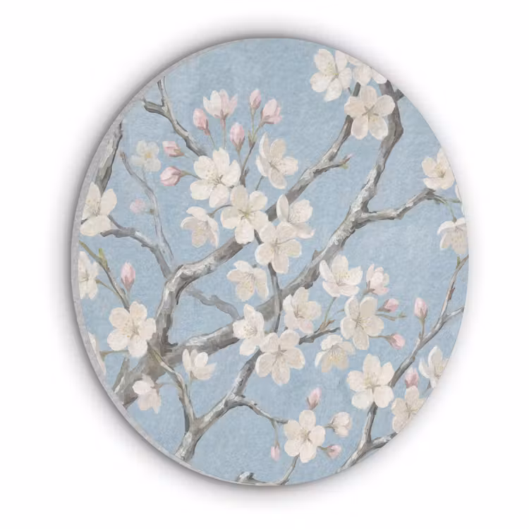 Takken - Kersenbloesem - Blauw Akoestische PET Vilt - Rond klein -3d