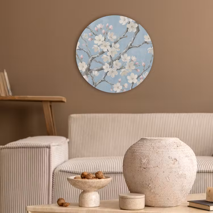 Takken - Kersenbloesem - Blauw Akoestische PET Vilt - Rond klein -sfeer1