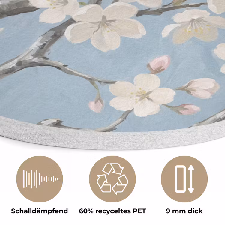 Takken - Kersenbloesem - Blauw Akoestische PET Vilt - Rond klein -closeup_DE