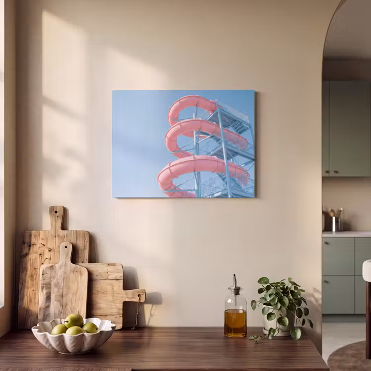 Glijbaan - Waterpark - Spiraal - Modern - Roze PET vilt klein -sfeer2