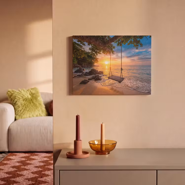 Schommel - Strand - Zonsondergang - Natuur - Oranje PET vilt klein -sfeer1
