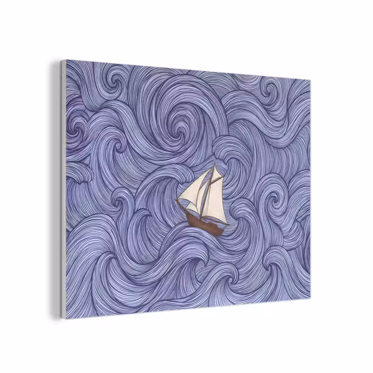 Schip - Golven - Zee - Illustratie - Blauw PET vilt klein -3d