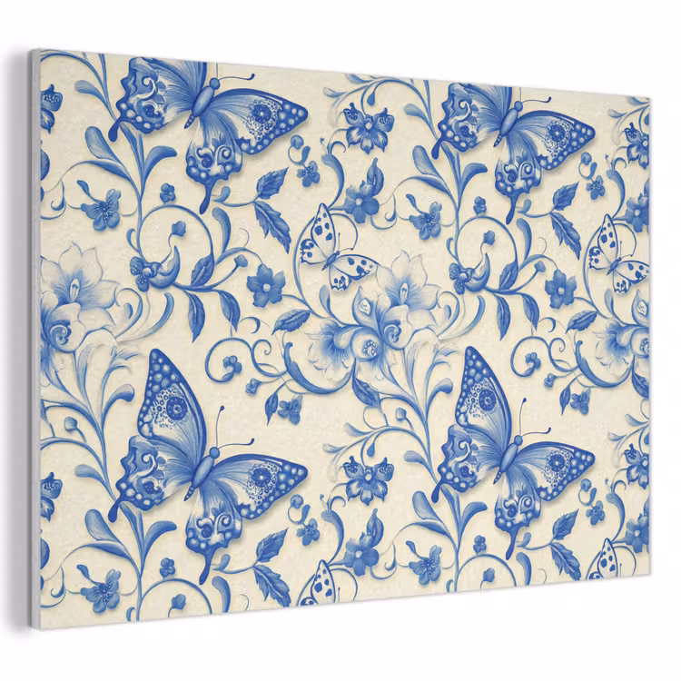 Vlinders - Bloemen - Blauw - Botanisch PET vilt klein 837 -3d